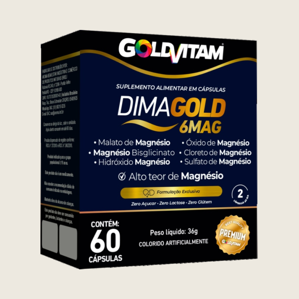 DimaGold 6MAG – Magnésio Multicomplexo (60 Cápsulas)