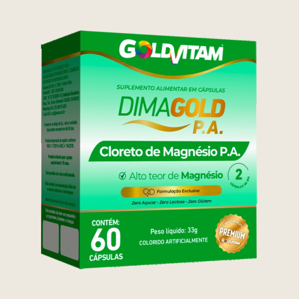 DimaGold P.A. – Cloreto de Magnésio P.A. (60 Cápsulas)